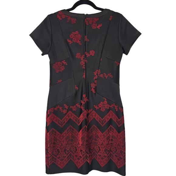 Halo Womens Size S Black Red Velvet Floral Sheath Mini Dress Gothic Office - Picture 5 of 13